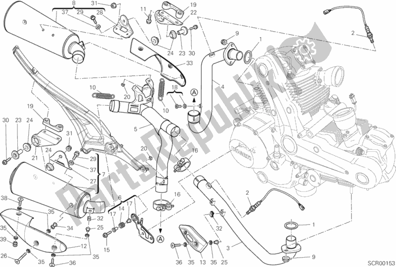 All parts for the Exhaust System of the Ducati Monster 696 USA Anniversary 2013